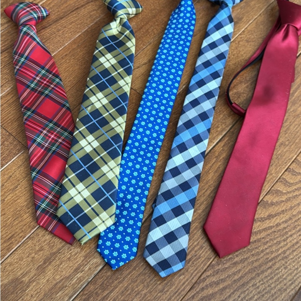 Boy’s Clip on Assorted Ties Set - Red, Blue, and Plaid Designs